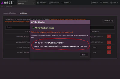 VECTR API Key step 3